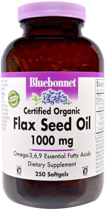 Bluebonnet Nutrition, Flax Seed Oil, Certified Organic, 1000 mg, 250 Softgels ,المكملات الغذائية، بذور الكتان