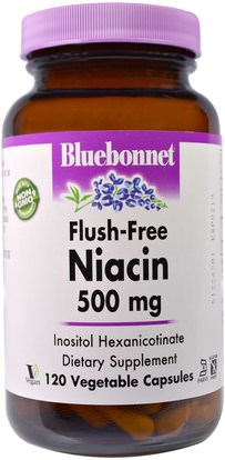 Bluebonnet Nutrition, Flush-Free Niacin, 500 mg, 120 Veggie Caps ,الفيتامينات، فيتامين ب، فيتامين b3، فيتامين b3 - النياسين دافق مجانا