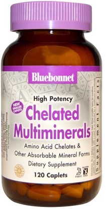 Bluebonnet Nutrition, High Potency, Chelated Multiminerals, 120 Caplets ,المكملات الغذائية، المعادن، المعادن المتعددة