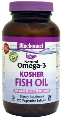 Bluebonnet Nutrition, Kosher Fish Oil, Natural Omega-3, 120 Veggie Softgels ,المكملات الغذائية، ايفا اوميجا 3 6 9 (إيبا دا)