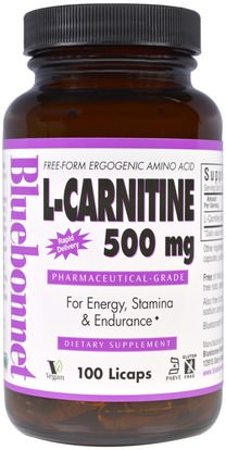 Bluebonnet Nutrition, L-Carnitine, 500 mg, 100 Licaps ,المكملات الغذائية، والأحماض الأمينية، ل كارنيتين