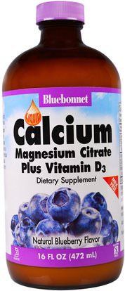 Bluebonnet Nutrition, Liquid Calcium Magnesium Citrate Plus Vitamin D3, Natural Blueberry Flavor, 16 fl oz (472 ml) ,المكملات الغذائية، المعادن، الكالسيوم، الكالسيوم السائل