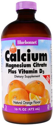 Bluebonnet Nutrition, Liquid Calcium Magnesium Citrate Plus Vitamin D3, Natural Orange Flavor, 16 fl oz (472 ml) ,والمكملات الغذائية، والمعادن، والكالسيوم والمغنيسيوم