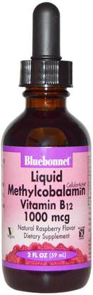 Bluebonnet Nutrition, Liquid Methylcobalamin Vitamin B12, Natural Raspberry Flavor, 1000 mcg, 2 fl oz (59 ml) ,الفيتامينات، وفيتامين ب، وفيتامين ب 12، وفيتامين ب 12 - ميثيلكوبالامين، وفيتامين ب 12 - السائل