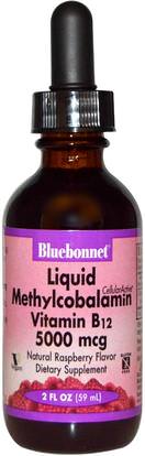 Bluebonnet Nutrition, Liquid Methylcobalamin Vitamin B12, Natural Raspberry Flavor, 5000 mcg, 2 fl oz (59 ml) ,الفيتامينات، وفيتامين ب، وفيتامين ب 12، وفيتامين ب 12 - ميثيلكوبالامين، وفيتامين ب 12 - السائل