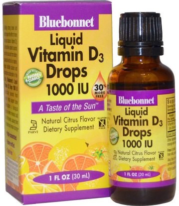 Bluebonnet Nutrition, Liquid Vitamin D3 Drops, Natural Citrus Flavor, 1,000 IU, 1 fl oz (30 ml) ,الفيتامينات، فيتامين d3