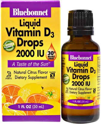Bluebonnet Nutrition, Liquid Vitamin D3 Drops, Natural Citrus Flavor, 2,000 IU, 1 fl oz (30 ml) ,الفيتامينات، فيتامين d3
