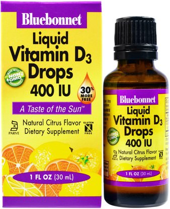 Bluebonnet Nutrition, Liquid Vitamin D3 Drops, Natural Citrus Flavor, 400 IU, 1 fl oz (30 ml) ,الفيتامينات، فيتامين d3
