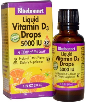 Bluebonnet Nutrition, Liquid Vitamin D3 Drops, Natural Citrus Flavor, 5,000 IU, 1 fl oz (30 ml) ,الفيتامينات، فيتامين d3