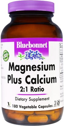 Bluebonnet Nutrition, Magnesium Plus Calcium, 2:1 Ratio, 180 Veggie Caps ,المكملات الغذائية، المعادن، المغنيسيوم