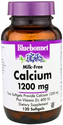 Bluebonnet Nutrition, Milk-Free Calcium, 1200 mg, 120 Softgels ,المكملات الغذائية، المعادن، كربونات الكالسيوم