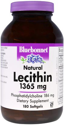 Bluebonnet Nutrition, Natural Lecithin, 1365 mg, 180 Softgels ,المكملات الغذائية، الليسيثين