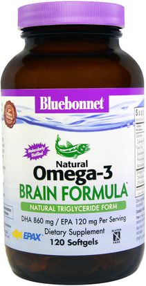 Bluebonnet Nutrition, Natural Omega-3, Brain Formula, 120 Softgels ,المكملات الغذائية، ايفا اوميجا 3 6 9 (إيبا دا)