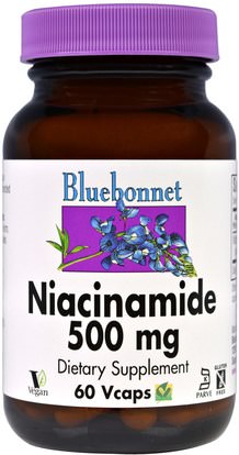 Bluebonnet Nutrition, Niacinamide, 500 mg, 60 VCaps ,الفيتامينات، فيتامين b3، فيتامين b3 - نياكيناميد