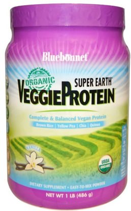 Bluebonnet Nutrition, Organic, Super Earth, Veggie Protein, Vanilla, 1 lb (486 g) ,المكملات الغذائية، البروتين، مسحوق بروتين الأرز