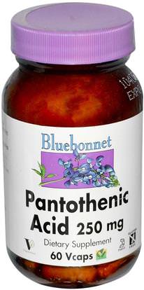 Bluebonnet Nutrition, Pantothenic Acid, 250 mg, 60 Vcaps ,الفيتامينات، فيتامين b5 - حمض البانتوثنيك