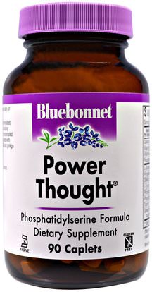 Bluebonnet Nutrition, Power Thought, 90 Caplets ,الصحة، اضطراب نقص الانتباه، إضافة، أدهد، الدماغ، الأعشاب، الجنكة بيلوبا
