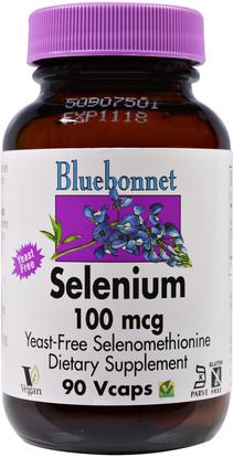 Bluebonnet Nutrition, Selenium, 100 mcg, 90 Vcaps ,المكملات الغذائية، مضادات الأكسدة، السيلينيوم، المعادن
