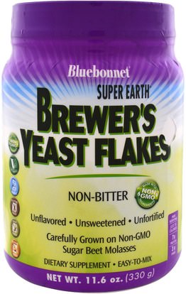 Bluebonnet Nutrition, Super Earth Brewers Yeast Flakes, 1.16 oz (330 g) ,الغذاء، الخبز الإيدز، مخمرات الخميرة