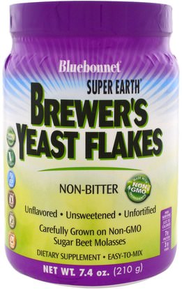 Bluebonnet Nutrition, Super Earth, Brewers Yeast Flakes, 7.4 oz (210 g) ,الغذاء، الخبز الإيدز، مخمرات الخميرة