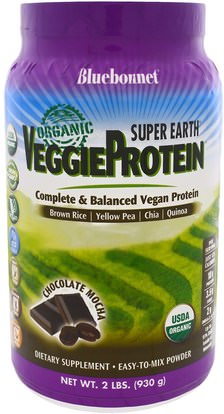 Bluebonnet Nutrition, Super Earth, Organic VeggieProtein, Chocolate Mocha, 2 lbs (930 g) ,المكملات الغذائية، البروتين، مسحوق بروتين الأرز