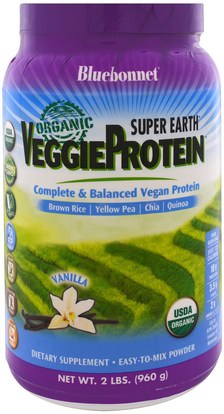Bluebonnet Nutrition, Super Earth, Organic VeggieProtein, Vanilla, 2 lbs (960 g) ,المكملات الغذائية، البروتين، مسحوق بروتين الأرز
