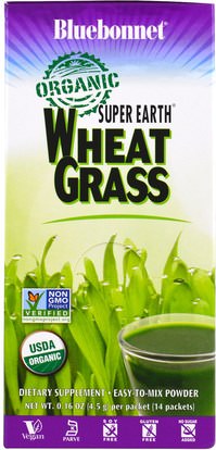 Bluebonnet Nutrition, Super Earth, Organic Wheat Grass, 14 Packets, 0.16 oz (4.5 g) Each ,المكملات الغذائية، سوبرفوودس