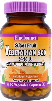 Bluebonnet Nutrition, Super Fruit, Vegetarian SOD, Cantaloupe Fruit Extract, 250 IU, 60 Veggie Caps ,والمكملات الغذائية، ومضادات الأكسدة، سوبر أكسيد ديسموتاز سود جليسودين