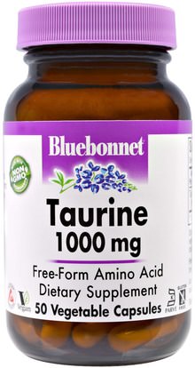 Bluebonnet Nutrition, Taurine, 1,000 mg, 50 Veggie Caps ,المكملات الغذائية، والأحماض الأمينية، التورين