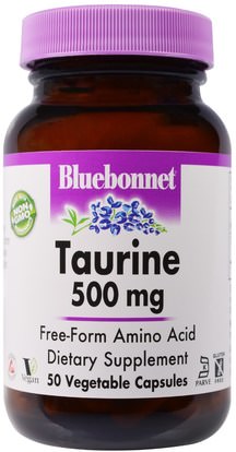 Bluebonnet Nutrition, Taurine, 500 mg, 50 Veggie Caps ,المكملات الغذائية، والأحماض الأمينية، التورين
