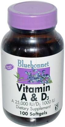 Bluebonnet Nutrition, Vitamin A & D3, 100 Softgels ,الفيتامينات، فيتامين أ & د
