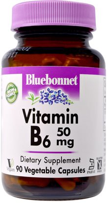 Bluebonnet Nutrition, Vitamin B-6, 50 mg, 90 Veggie Caps ,الفيتامينات، فيتامين b6 - البيريدوكسين