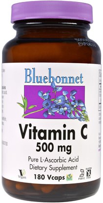 Bluebonnet Nutrition, Vitamin C, 500 mg, 180 Vcaps ,الفيتامينات، وفيتامين ج حمض الاسكوربيك