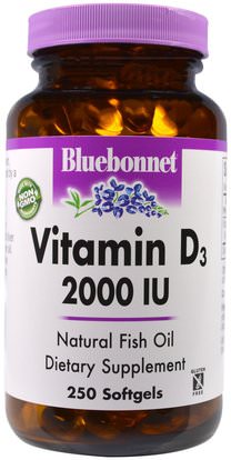 Bluebonnet Nutrition, Vitamin D3, 2,000 IU, 250 Softgels ,الفيتامينات، فيتامين d3