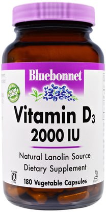 Bluebonnet Nutrition, Vitamin D3, 2000 IU, 180 Veggie Caps ,الفيتامينات، فيتامين d3