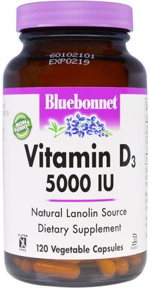 Bluebonnet Nutrition, Vitamin D3, 5000 IU, 120 Veggie Caps ,الفيتامينات، فيتامين d3