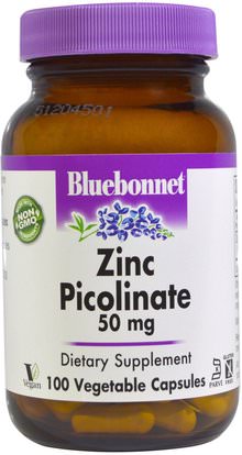 Bluebonnet Nutrition, Zinc Picolinate, 50 mg, 100 Veggie Caps ,المكملات الغذائية، المعادن، الزنك