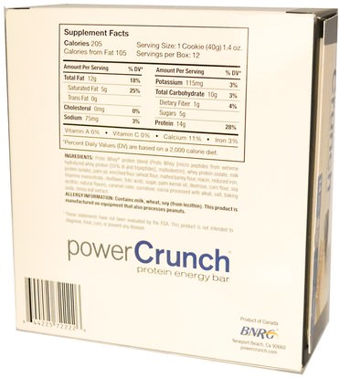 BNRG, Power Crunch Protein Energy Bar, Cookies and Crme, 12 Bars, 1.4 oz (40 g) Each ,والرياضة، والبروتين أشرطة