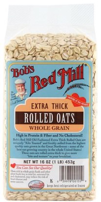 Bobs Red Mill, Extra Thick Rolled Oats, Whole Grain, 16 oz (1 lb) 453 g ,الطعام، الأطعمة، الشوفان الشوفان، الحبوب