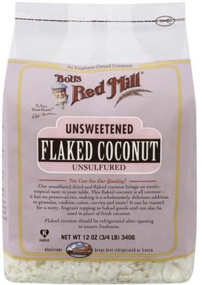 Bobs Red Mill, Flaked Coconut, Unsweetened, 12 oz (340 g) ,الغذاء، الفواكه المجففة، جوز الهند كله