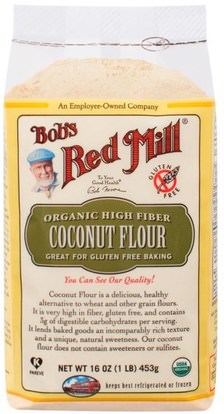 Bobs Red Mill, Organic High Fiber Coconut Flour, Gluten Free, 16 oz (453 g) ,الغذاء والدقيق و يمزج، دقيق جوز الهند