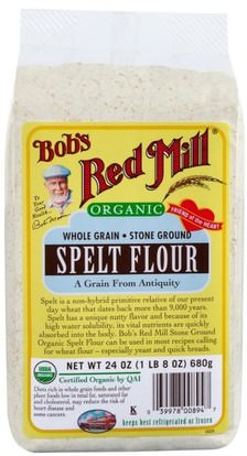 Bobs Red Mill, Organic, Spelt Flour, Whole Grain, 24 oz (680 g) ,الغذاء والدقيق والمزيج