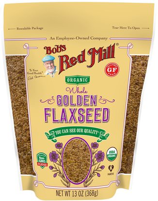 Bobs Red Mill, Organic Whole Golden Flaxseed, 13 oz (368 g) ,المكملات الغذائية، بذور الكتان