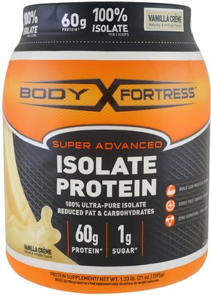 Body Fortress, Super Advanced 100% Protein Isolate, Vanilla, 1.33 lbs (595 g) ,المكملات الغذائية، بروتين مصل اللبن، والرياضة