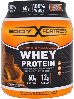 Body Fortress, Super Advanced Whey Protein Powder, Chocolate Peanut Butter, 2 lbs (907 g) ,والرياضة، والمكملات الغذائية، بروتين مصل اللبن