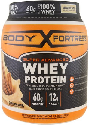 Body Fortress, Super Advanced Whey Protein Powder, Cinnamon Swirl, 2 lbs (907 g) ,المكملات الغذائية، بروتين مصل اللبن، تجريب