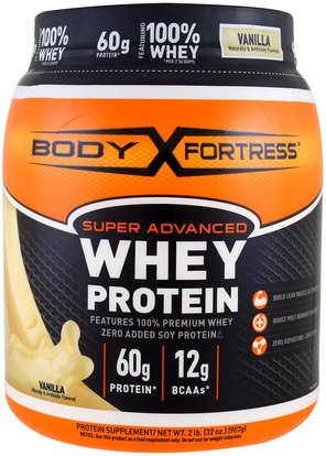 Body Fortress, Super Advanced Whey Protein Powder, Vanilla, 2 lbs (907 g) ,المكملات الغذائية، بروتين مصل اللبن
