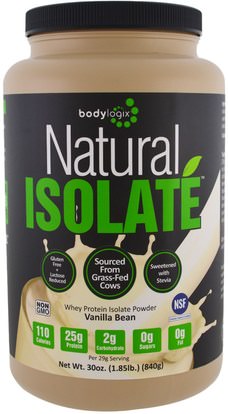 Bodylogix, Natural Whey Isolate Protein Powder, Vanilla Bean, 30 oz (840 g) ,والرياضة، والمكملات الغذائية، بروتين مصل اللبن