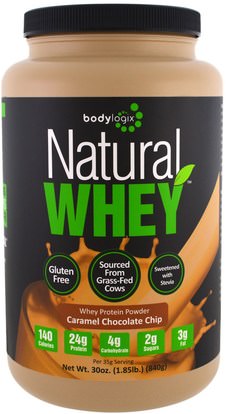 Bodylogix, Natural Whey Protein Powder, Caramel Chocolate Chip, 30 oz (840 g) ,والرياضة، والمكملات الغذائية، بروتين مصل اللبن