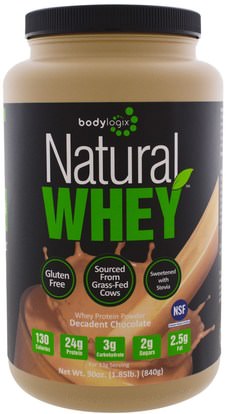 Bodylogix, Natural Whey Protein Powder, Decadent Chocolate, 30 oz (840 g) ,والرياضة، والمكملات الغذائية، بروتين مصل اللبن